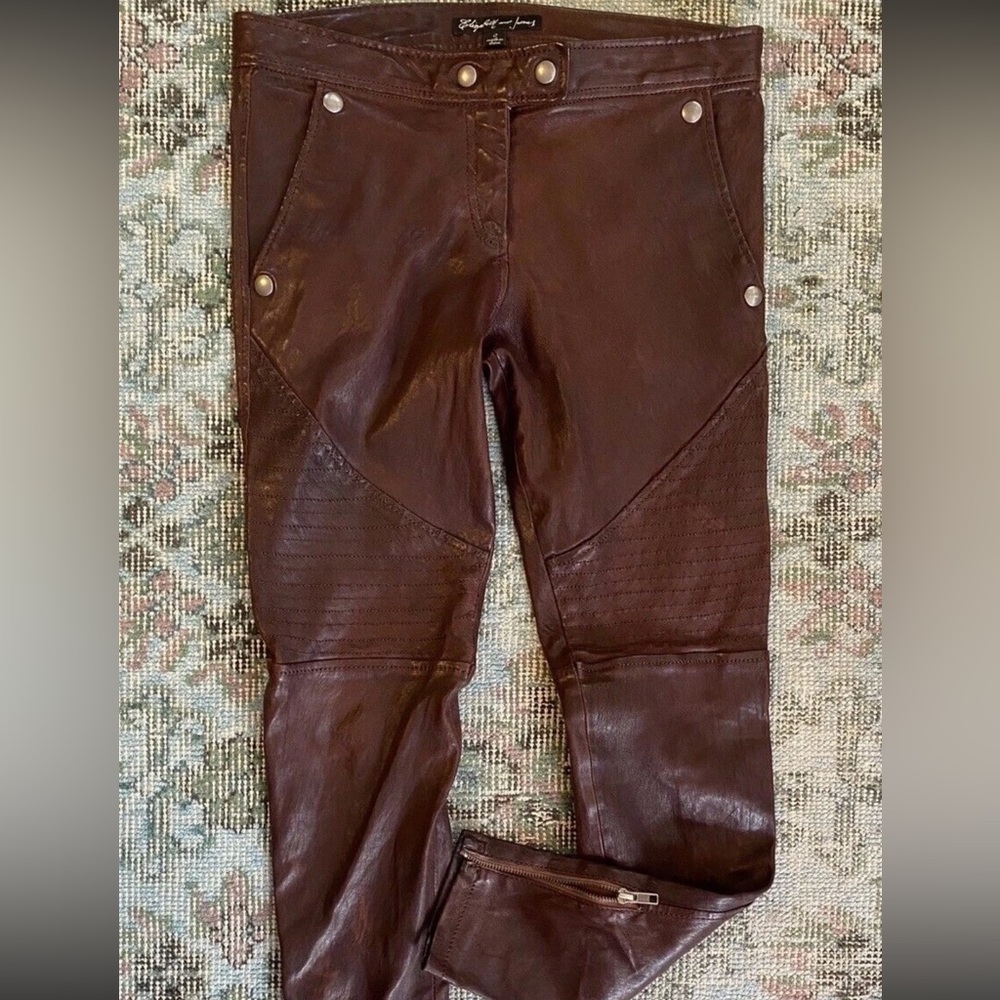 Elizabeth and James dark brown leather moto skinnies